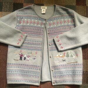 Tabi Women's bluish grey Cardigan Sweater with Embroidered Design